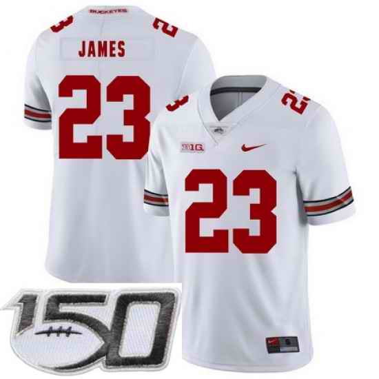 Ohio State Buckeyes 23 Lebron James White Nike College Football Stitched 150th Anniversary Patch Jersey (1)